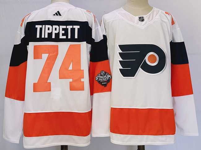 Mens Philadelphia Flyers #74 Owen Tippett White 2024 Stadium Series Stitched Jersey